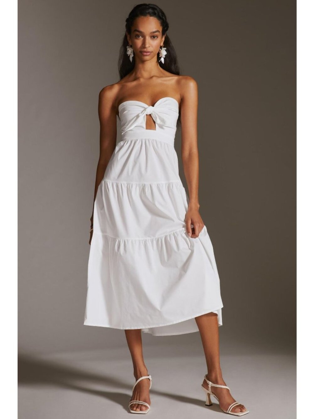 Blue Tassel For Anthropologie White Strapless Tie Front Midi Dress - Picture 2 of 5